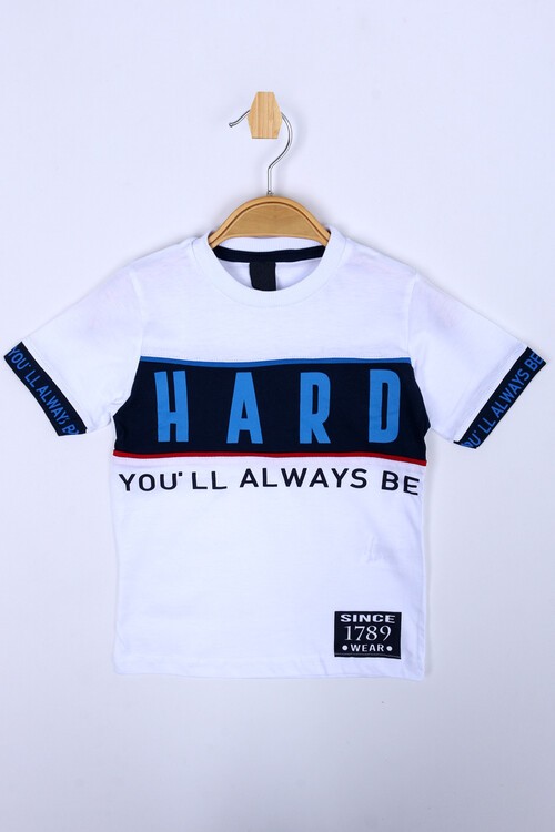 Erkek Çocuk Beyaz Hard Yazı Baskı 3-9 Yaş T-Shirt 6211