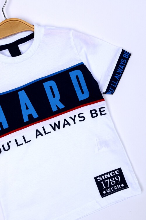 Erkek Çocuk Beyaz Hard Yazı Baskı 3-9 Yaş T-Shirt 6211