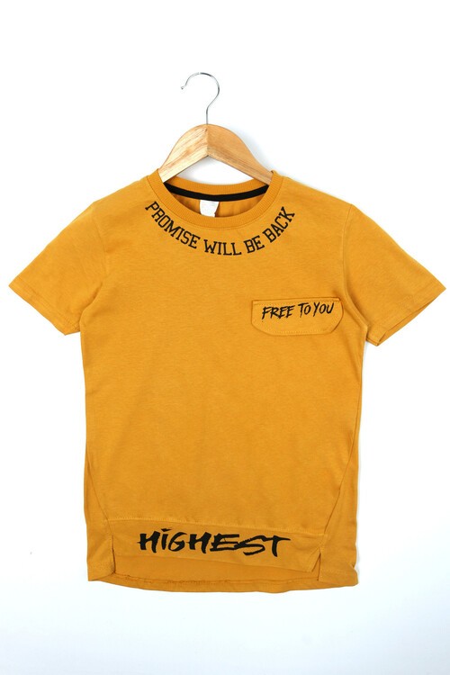 Erkek Çocuk Hardal Yazı Detaylı 8-13 T-Shirt 6568-3