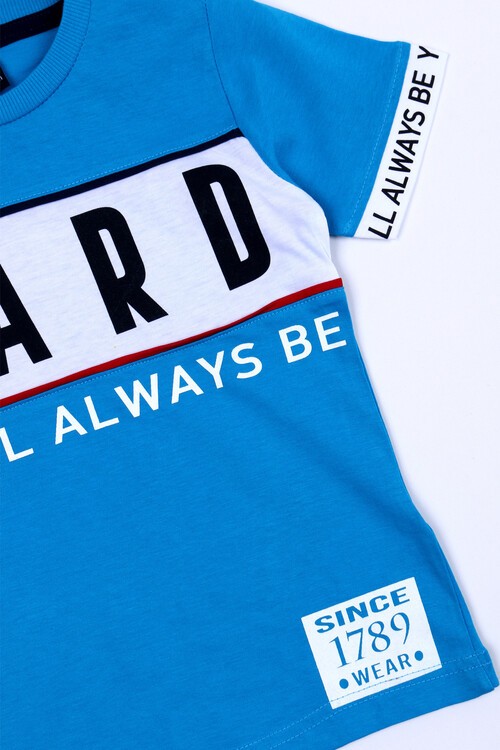 Erkek Çocuk Mavi Hard Yazı Baskı 3-9 Yaş T-Shirt 6211-1