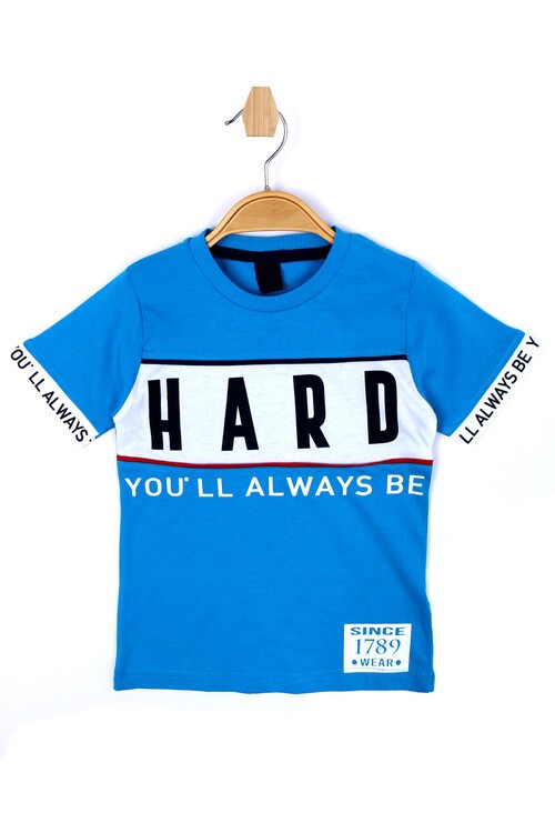 Erkek Çocuk Mavi Hard Yazı Baskı 3-9 Yaş T-Shirt 6211-1
