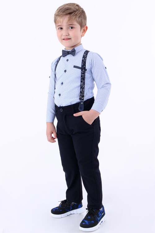 Erkek Çocuk Mavi Oxford Gömlekli 1-8 Yaş Papyonlu Takım 6217