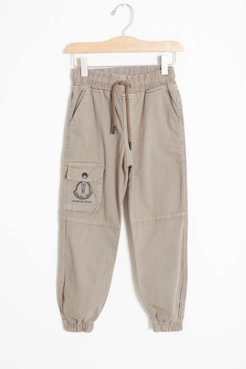 Açık Kahve Kargo Cepli Beli Lastikli Erkek Çocuk Jean Pantolon 18406