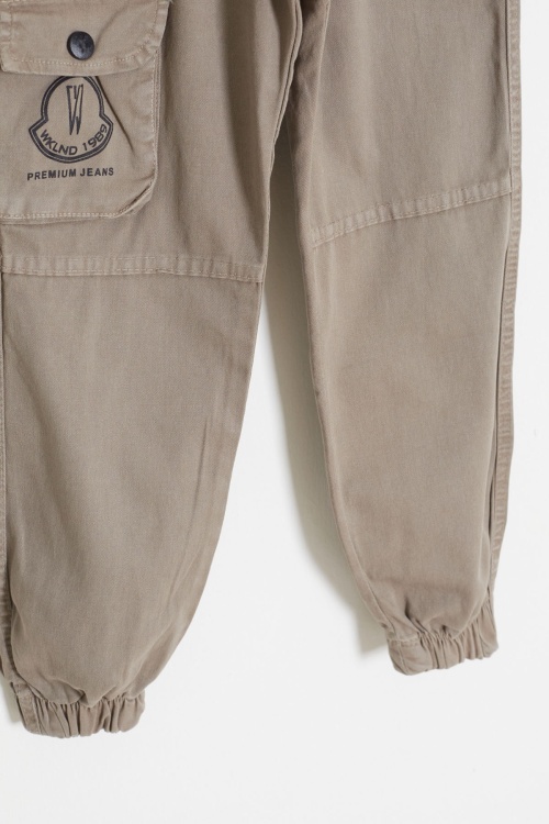 Açık Kahve Kargo Cepli Beli Lastikli Erkek Çocuk Jean Pantolon 18406