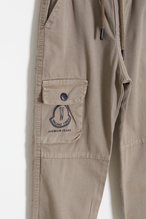 Açık Kahve Kargo Cepli Beli Lastikli Erkek Çocuk Jean Pantolon 18406