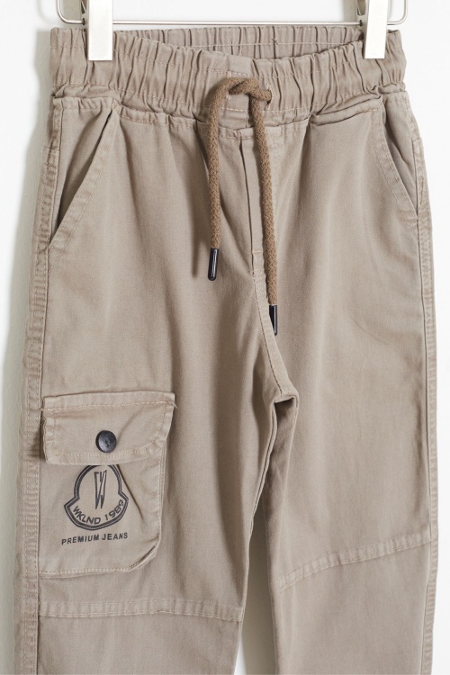 Açık Kahve Kargo Cepli Beli Lastikli Erkek Çocuk Jean Pantolon 18406