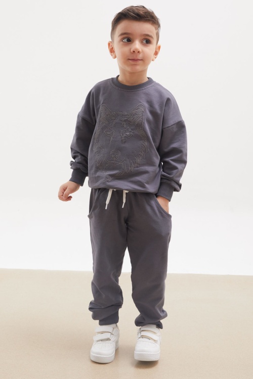 Antrasit Kurt Silüet Nakışlı Erkek Çocuk Eşofman Takımı 17965