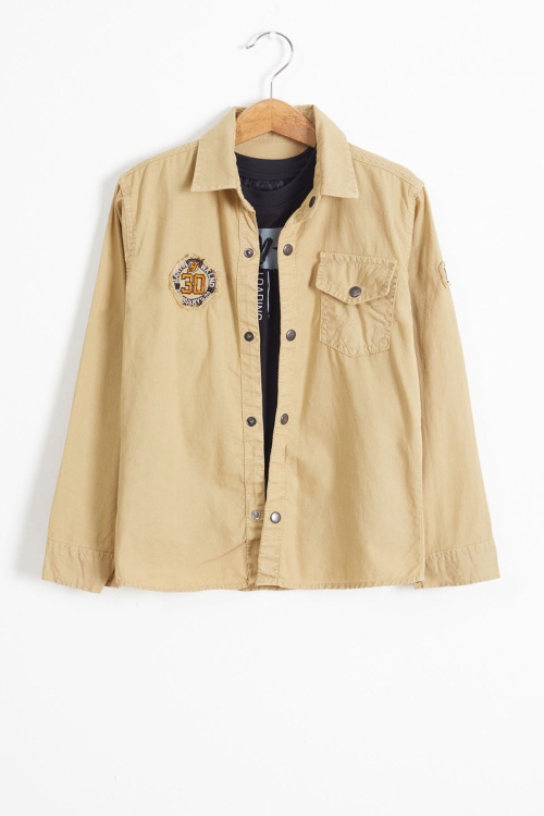 Bej Armalı Yazı Baskılı Tişörtlü Gömlek 18495