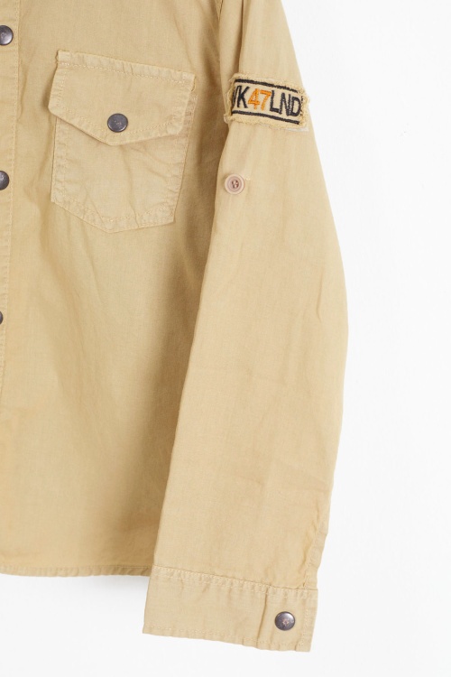 Bej Armalı Yazı Baskılı Tişörtlü Gömlek 18495