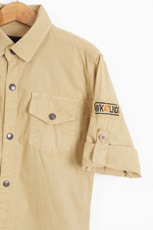 Bej Armalı Yazı Baskılı Tişörtlü Gömlek 18495