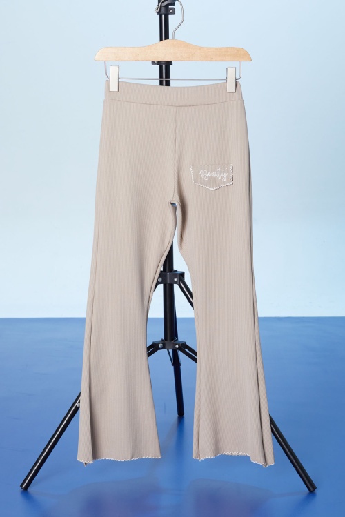 Bej Beauty Yazı Nakışlı İspanyol Paça Kız Çocuk Tayt 18179