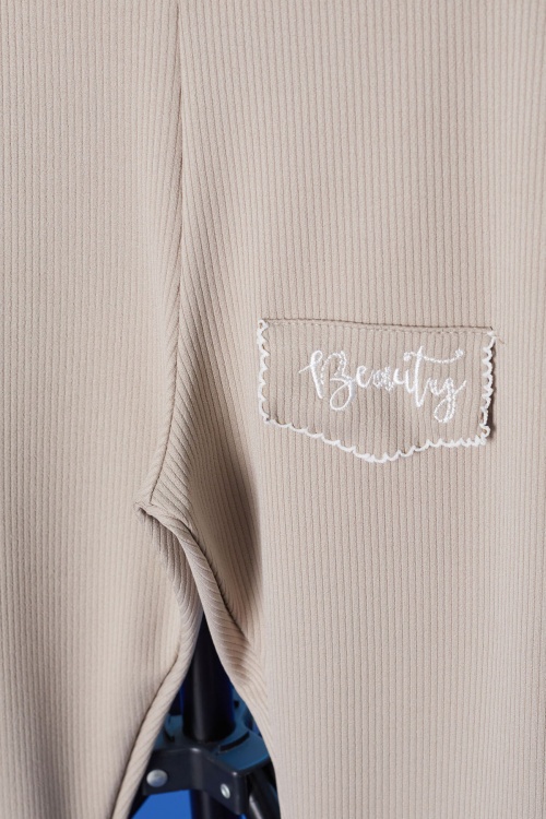 Bej Beauty Yazı Nakışlı İspanyol Paça Kız Çocuk Tayt 18179