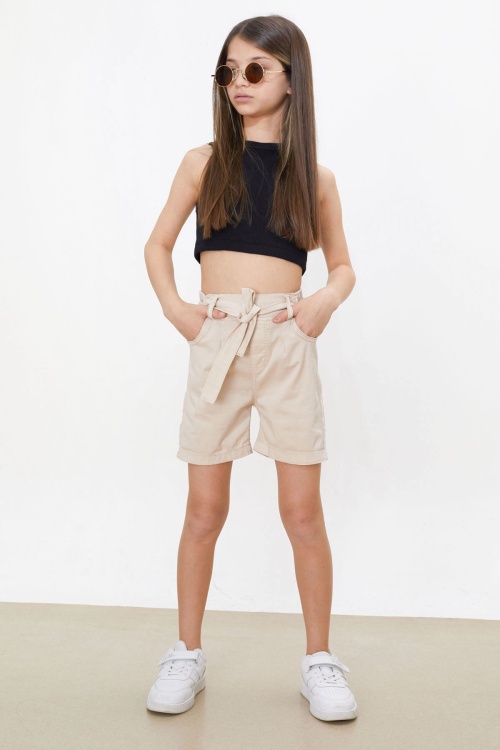 Bej Beli Lastikli Kuşaklı Kız Çocuk Şort 18478
