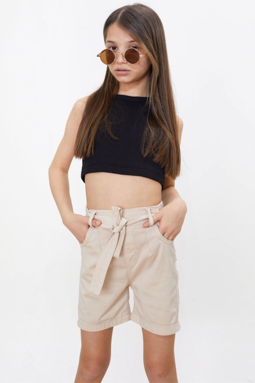Bej Beli Lastikli Kuşaklı Kız Çocuk Şort 18478