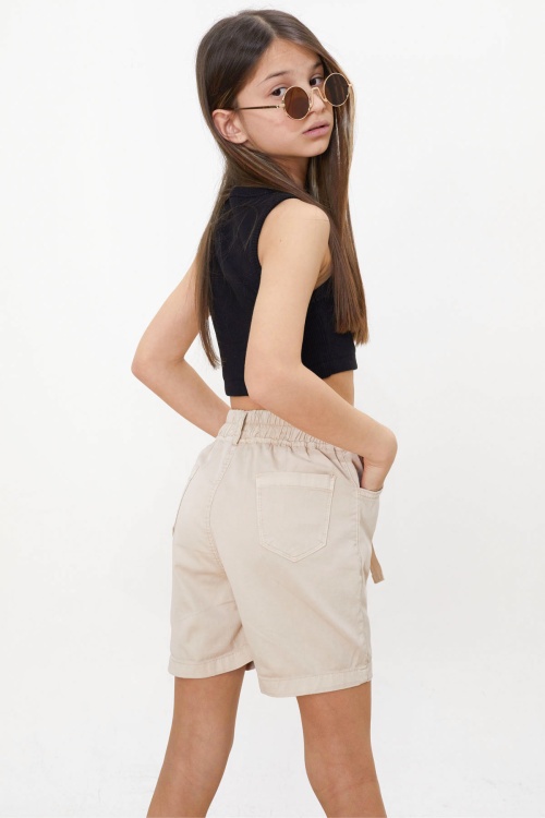 Bej Beli Lastikli Kuşaklı Kız Çocuk Şort 18478