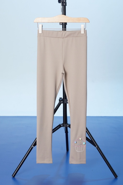 Bej Cupcake Nakışlı Fitilli Kız Çocuk Tayt 18282