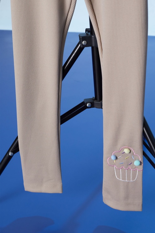 Bej Cupcake Nakışlı Fitilli Kız Çocuk Tayt 18282