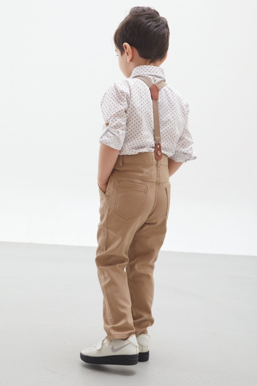 Bej Desenli Gömlekli Askılı Pantolonlu Erkek Çocuk Papyonlu Takım 18138