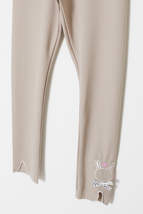 Bej Fiyonklu Tavşan Nakışlı Fitilli Kız Çocuk Yırtmaçlı Tayt 18150