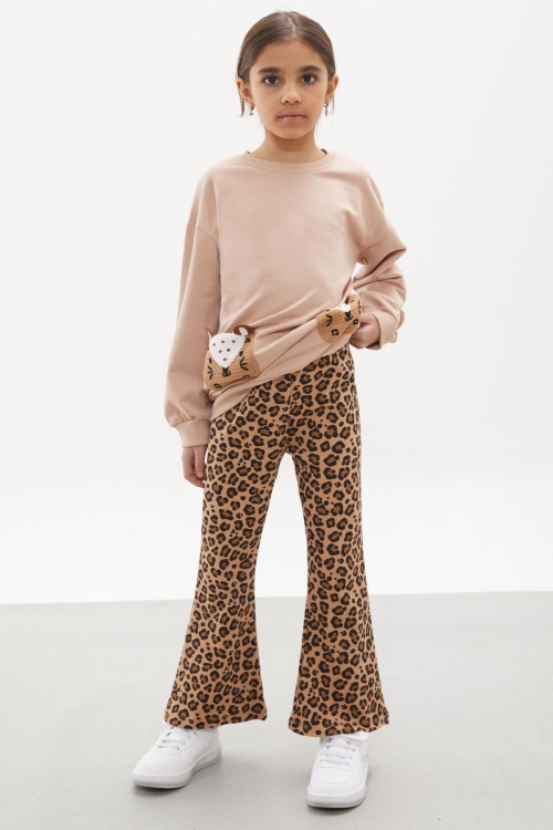 Bej İspanyol Paça Taytlı Cebi Ayıcıklı Badili Kız Çocuk Takım 17935