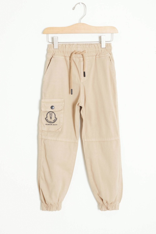 Bej Kargo Cepli Beli Lastikli Erkek Çocuk Jean Pantolon 18404