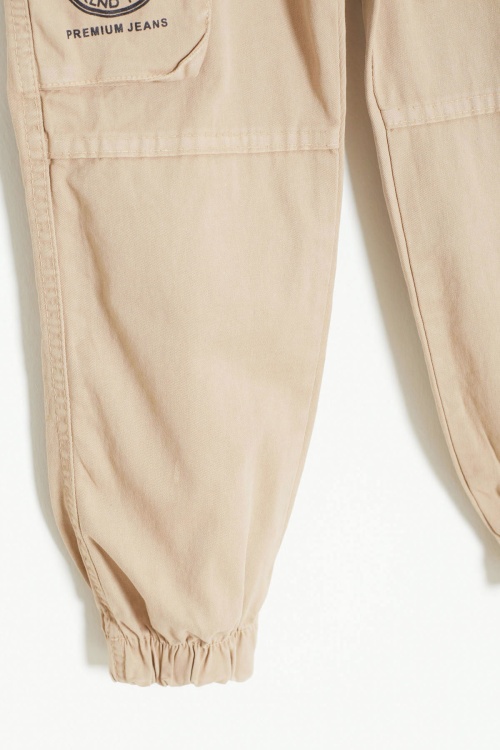 Bej Kargo Cepli Beli Lastikli Erkek Çocuk Jean Pantolon 18404