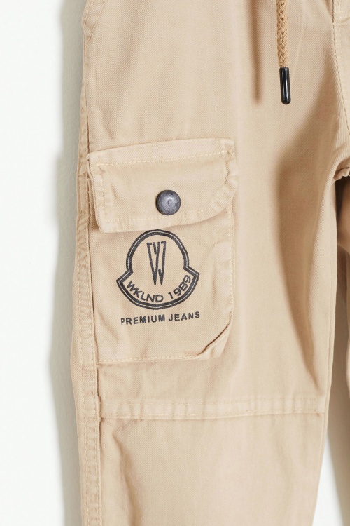 Bej Kargo Cepli Beli Lastikli Erkek Çocuk Jean Pantolon 18404