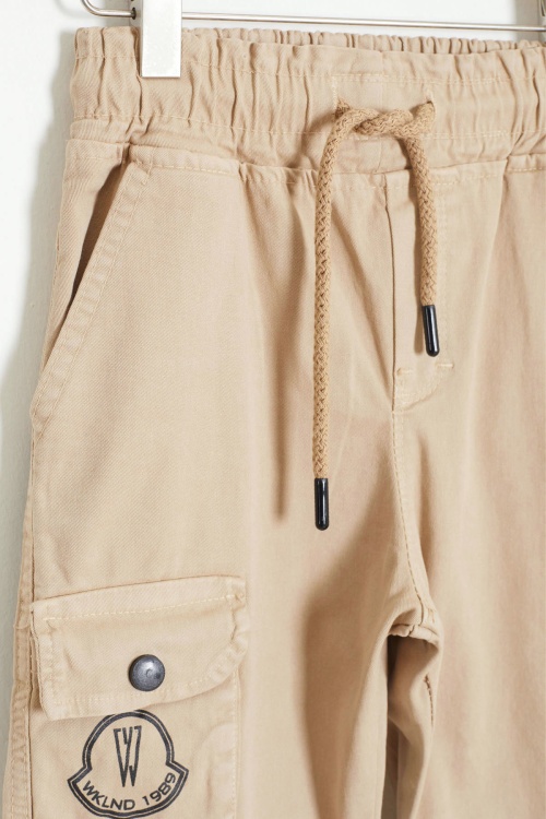 Bej Kargo Cepli Beli Lastikli Erkek Çocuk Jean Pantolon 18404