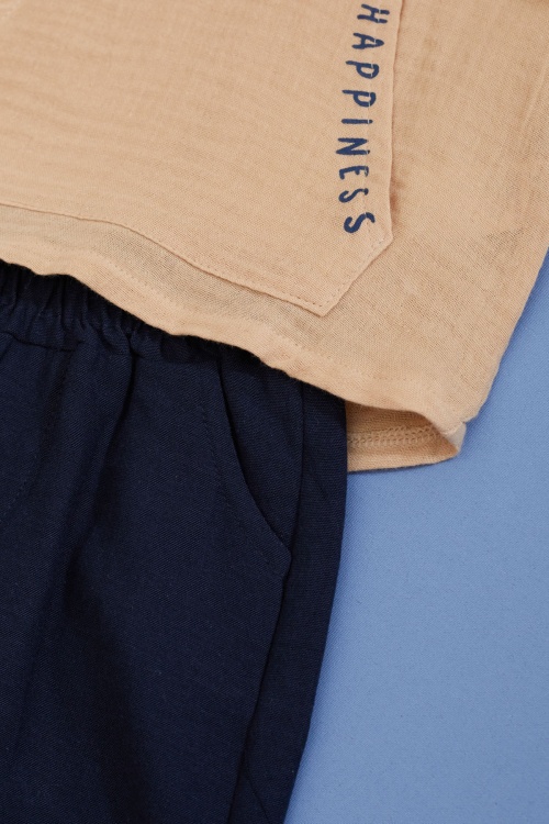 Bej Palmiye Baskılı Kanguru Cepli Erkek Bebek Şortlu Takım 18517