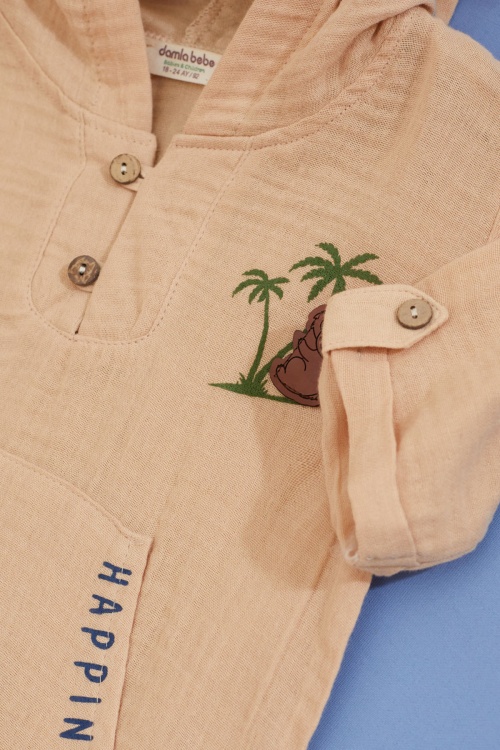 Bej Palmiye Baskılı Kanguru Cepli Erkek Bebek Şortlu Takım 18517