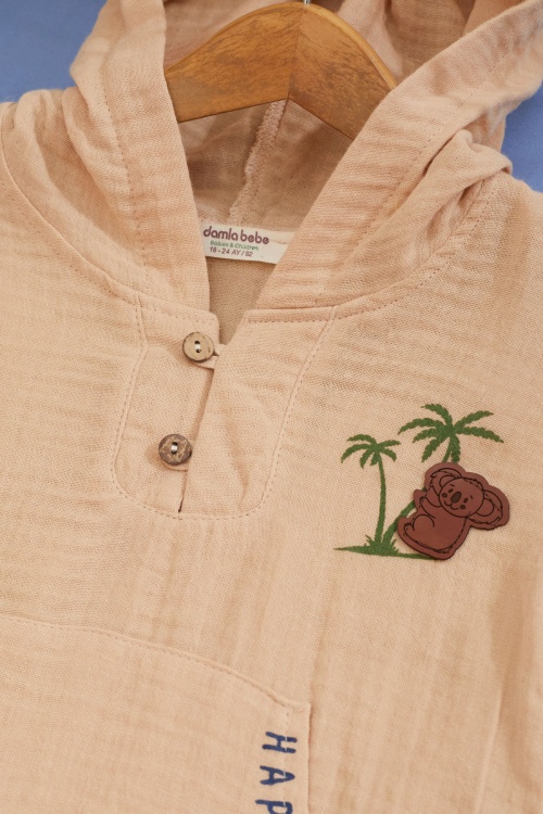 Bej Palmiye Baskılı Kanguru Cepli Erkek Bebek Şortlu Takım 18517