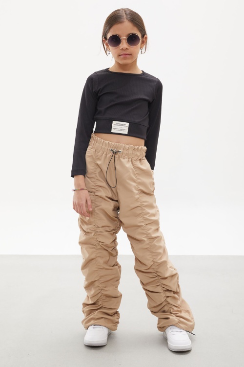 Bej Şerit Dikişli Kız Paraşüt Pantolon 18031