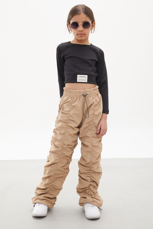 Bej Şerit Dikişli Kız Paraşüt Pantolon 18031