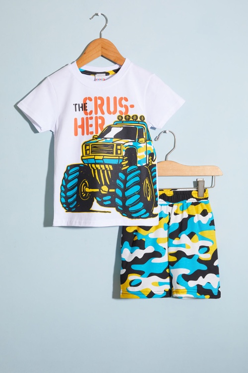 Beyaz Canavar Kamyon Baskılı Erkek Çocuk Şortlu Tişörtlü Takım 18663