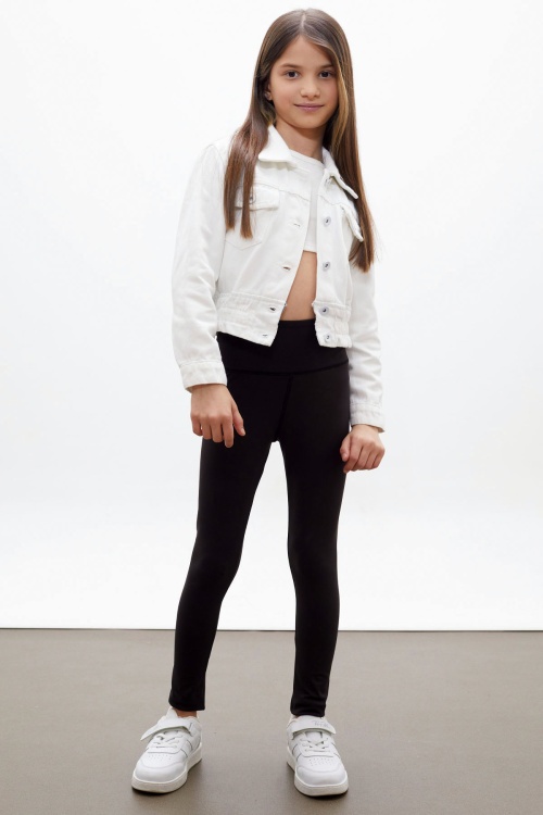 Beyaz Düğmeli Beli Büzgülü Kız Çocuk Jean Ceket 18315