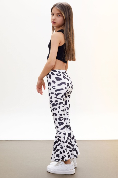 Beyaz Leopar Desenli İspanyol Paça Kız Çocuk Tayt 18186