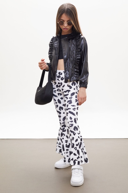 Beyaz Leopar Desenli İspanyol Paça Kız Çocuk Tayt 18186