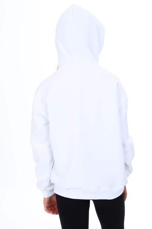 Beyaz Pengai Yazı Baskı Polarlı Kız Çocuk Sweatshirt 18330