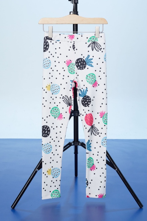 Beyaz Puantiyeli Ananas Baskılı Kız Çocuk Fitilli Tayt 18305