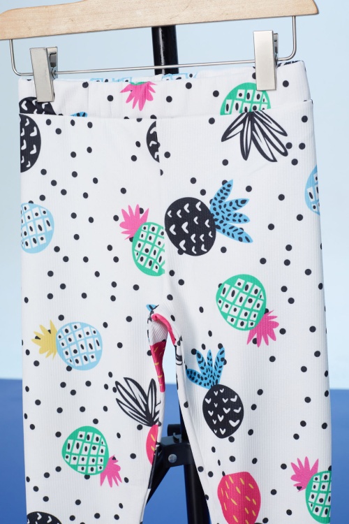 Beyaz Puantiyeli Ananas Baskılı Kız Çocuk Fitilli Tayt 18305