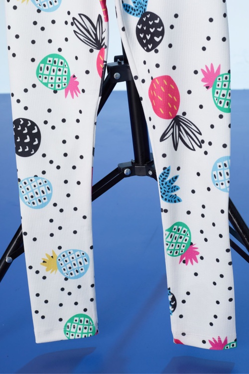 Beyaz Puantiyeli Ananas Baskılı Kız Çocuk Fitilli Tayt 18305