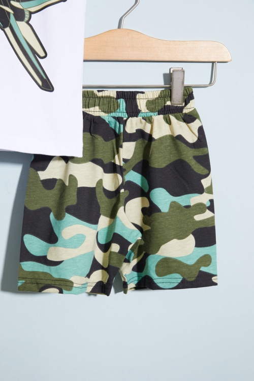 Beyaz Uçak Baskılı Erkek Çocuk Şortlu Tişörtlü Takım 18656