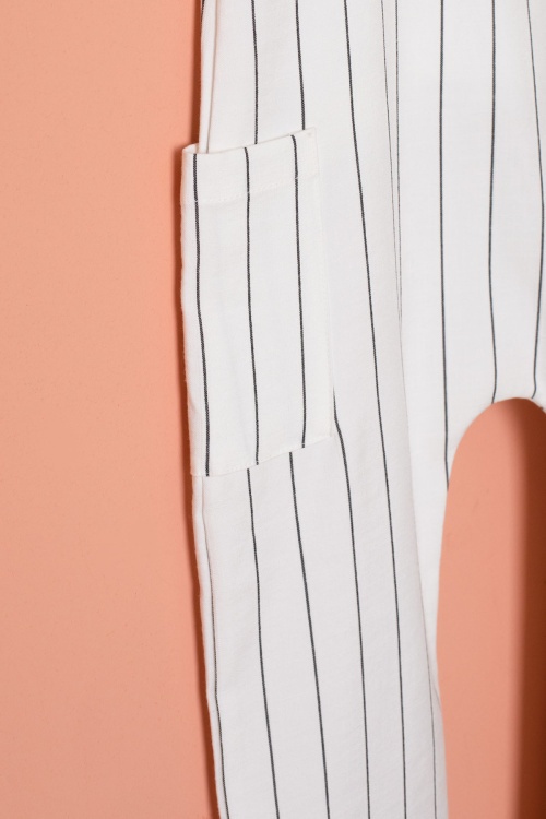 Ekru Çizgili Beyaz Tişörtlü Çocuk Salopet Tulum Takımı 18403