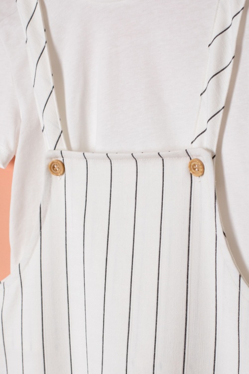 Ekru Çizgili Beyaz Tişörtlü Çocuk Salopet Tulum Takımı 18403