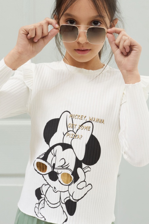 Ekru Karakter Baskılı Badili Deri Etekli Kız Çocuk Takım 18607