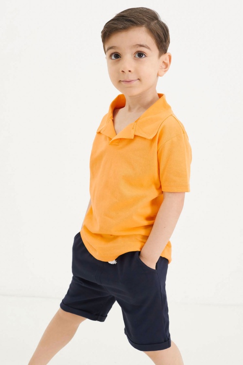 Erkek Bebek Turuncu Polo Yaka Tişörtlü Şortlu Takım 18633