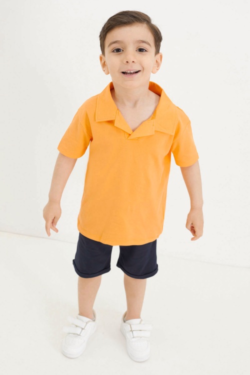 Erkek Bebek Turuncu Polo Yaka Tişörtlü Şortlu Takım 18633