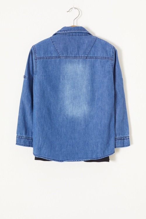 Erkek Çocuk Baskılı Tişörtlü Mavi Jean Gömlek 18243