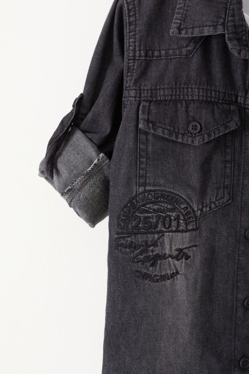 Erkek Çocuk Baskılı Tişörtlü Siyah Jean Gömlek 18242