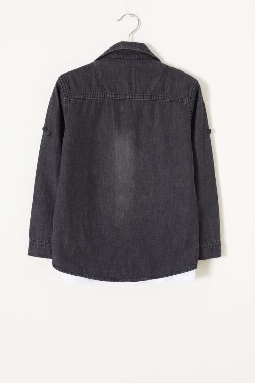 Erkek Çocuk Baskılı Tişörtlü Siyah Jean Gömlek 18242